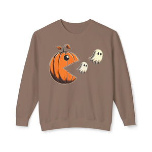 Pumpkin Pac-Man Chase Halloween Sweatshirt | Iconic Video Game Fall Fashion - Deez Teez