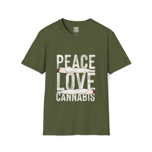 Peace, Love, Cannabis T-Shirt | Weed Enthusiast Tee | Two Joint Graphics Shirt - Deez Teez