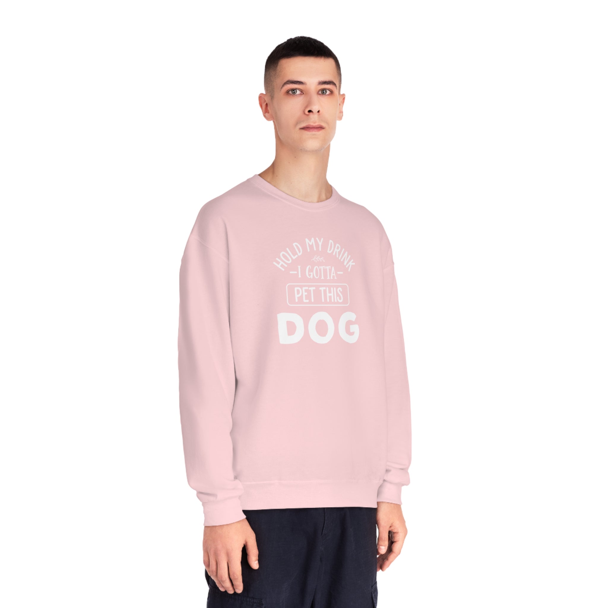 'Hold My Drink I Gotta Pet This Dog' Humorous Unisex NuBlend® Crewneck Sweatshirt - Deez Teez