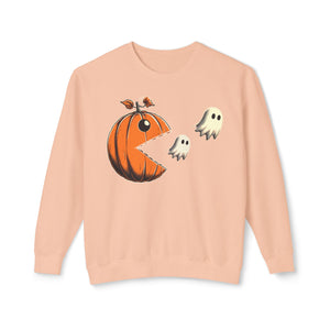 Pumpkin Pac-Man Chase Halloween Sweatshirt | Iconic Video Game Fall Fashion - Deez Teez