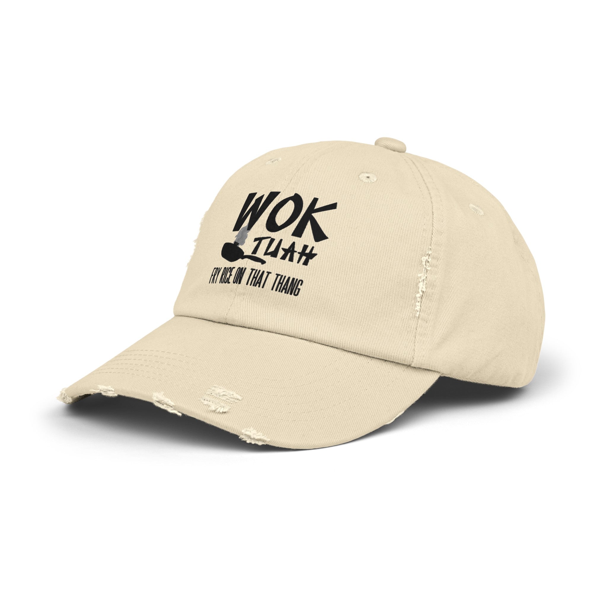 'Wok Tuah' Distressed Baseball Cap | Hawk Tuah Pun Food Meme Design - Deez Teez