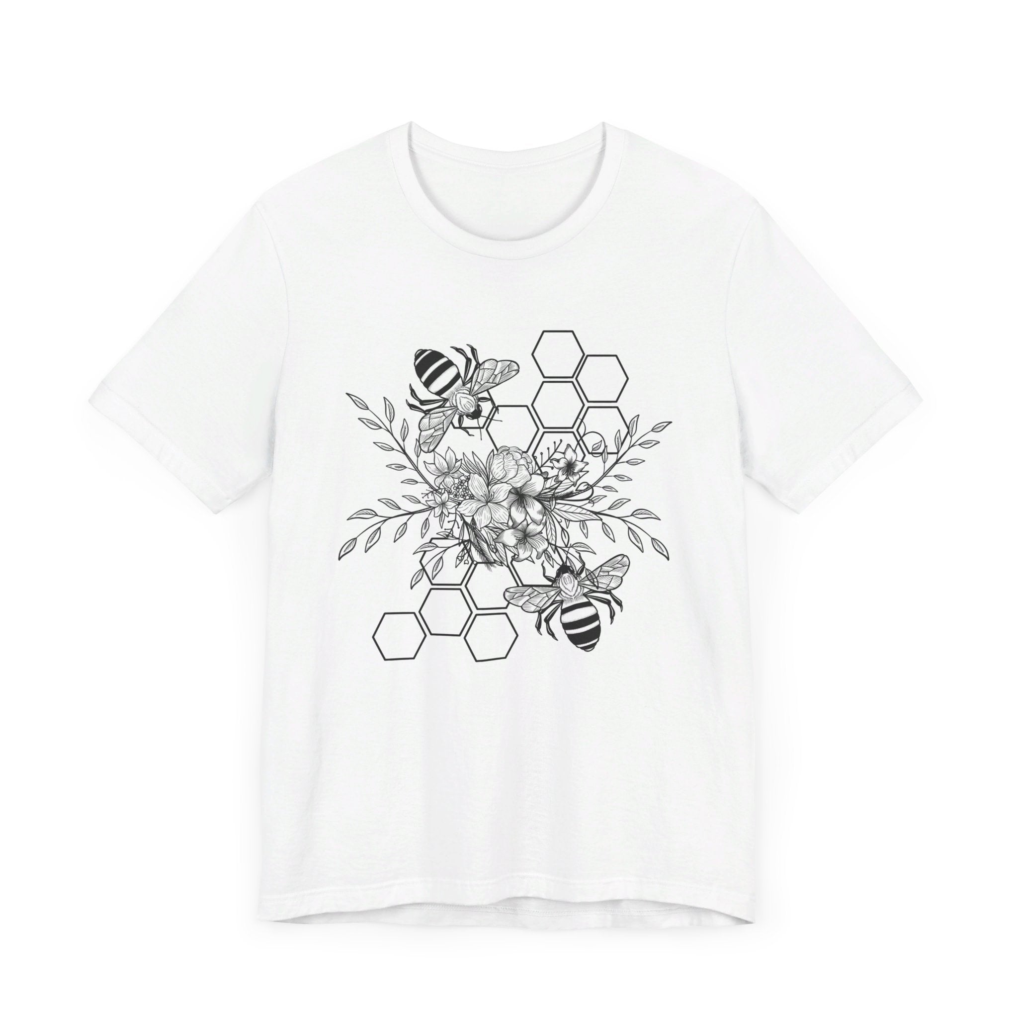 Bee and Honeycomb Botanical Illustration T-Shirt | Pollinator Design Tee for the Naturalist - Deez Teez