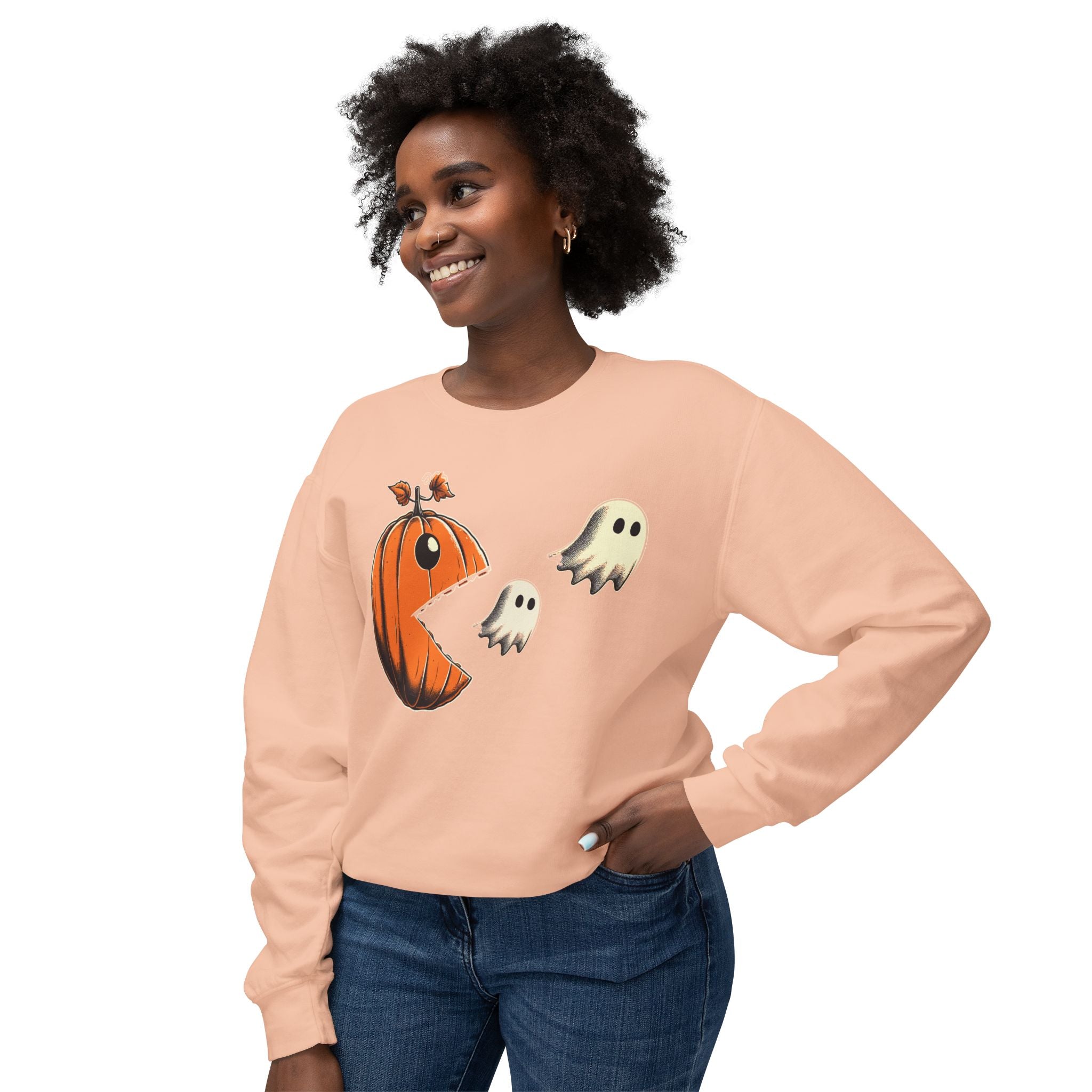 Pumpkin Pac-Man Chase Halloween Sweatshirt | Iconic Video Game Fall Fashion - Deez Teez