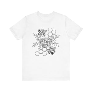 Bee and Honeycomb Botanical Illustration T-Shirt | Pollinator Design Tee for the Naturalist - Deez Teez