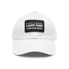 Cape Coral Lawn Care Logo Text White Dad Hat with Leather Patch (Rectangle) - Deez Teez