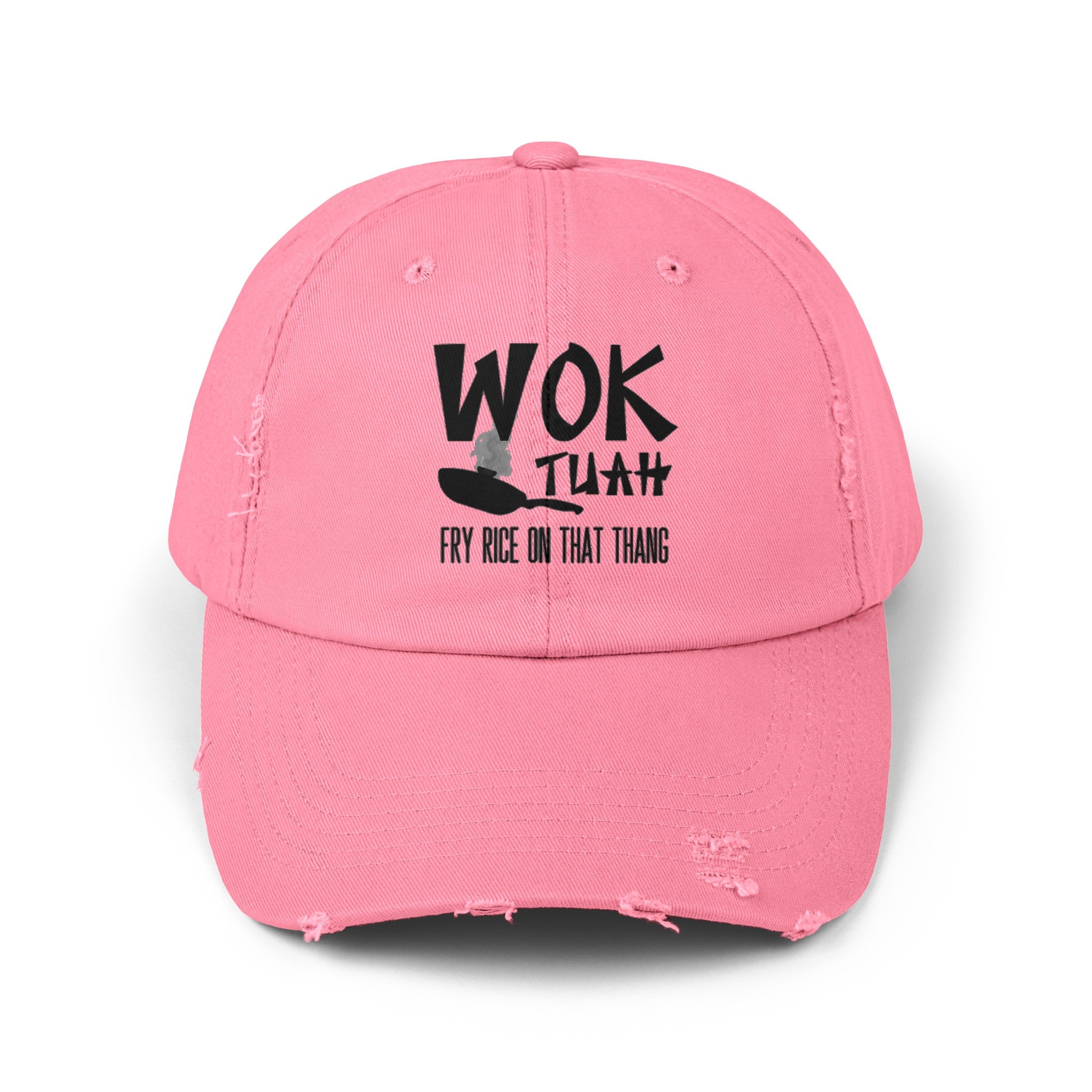 'Wok Tuah' Distressed Baseball Cap | Hawk Tuah Pun Food Meme Design - Deez Teez