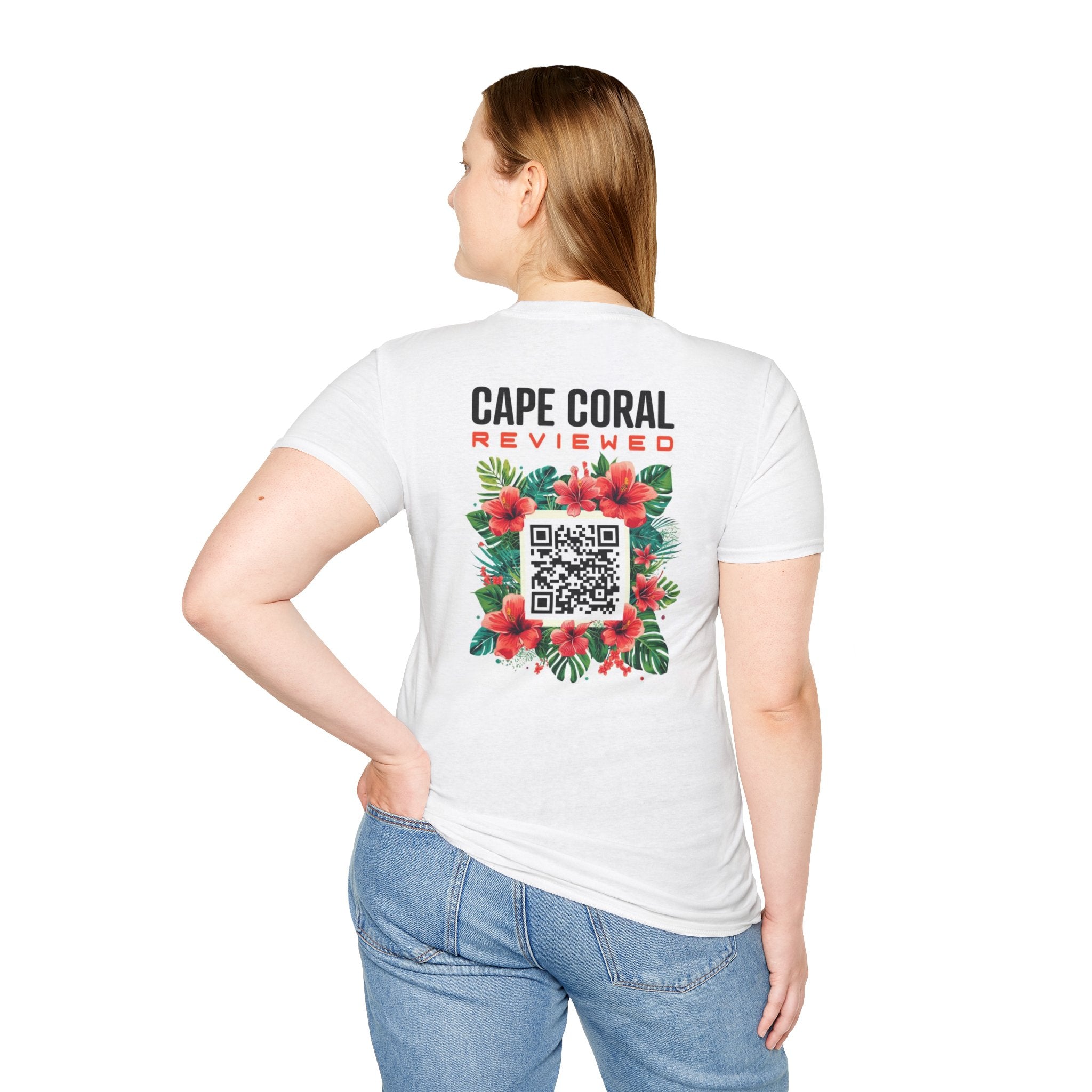Cape Coral Reviewed T-Shirt — QR Code Tropical Floral Tee