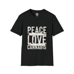 Peace, Love, Cannabis T-Shirt | Weed Enthusiast Tee | Two Joint Graphics Shirt - Deez Teez