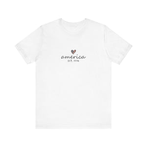 'America: Established 1776' Graphic T-Shirt | Patriotic Heart Design - Deez Teez