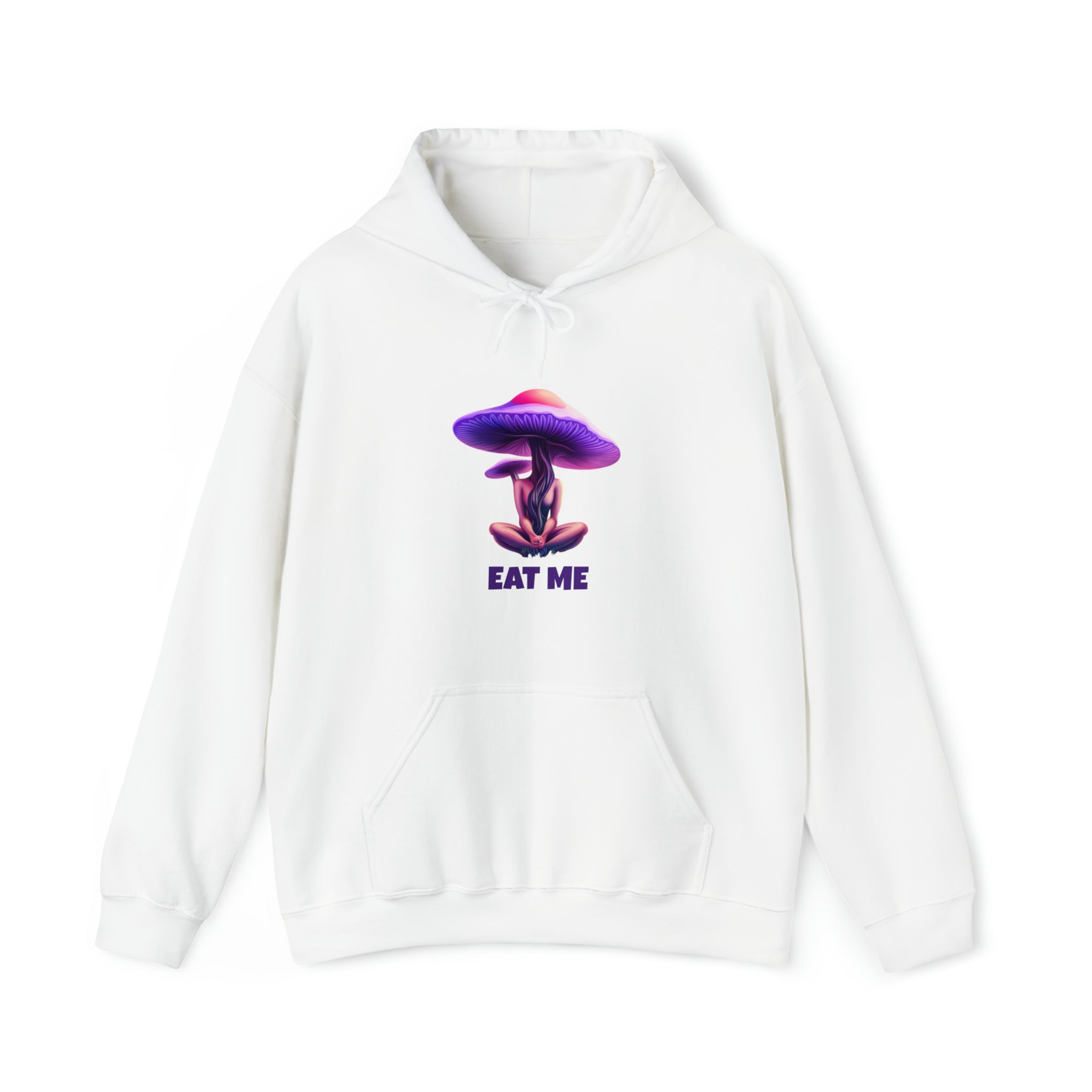 Surreal 'Eat Me' Mushroom Graphic Hooded Sweatshirt | Trippy Fungi Hoodie - Deez Teez