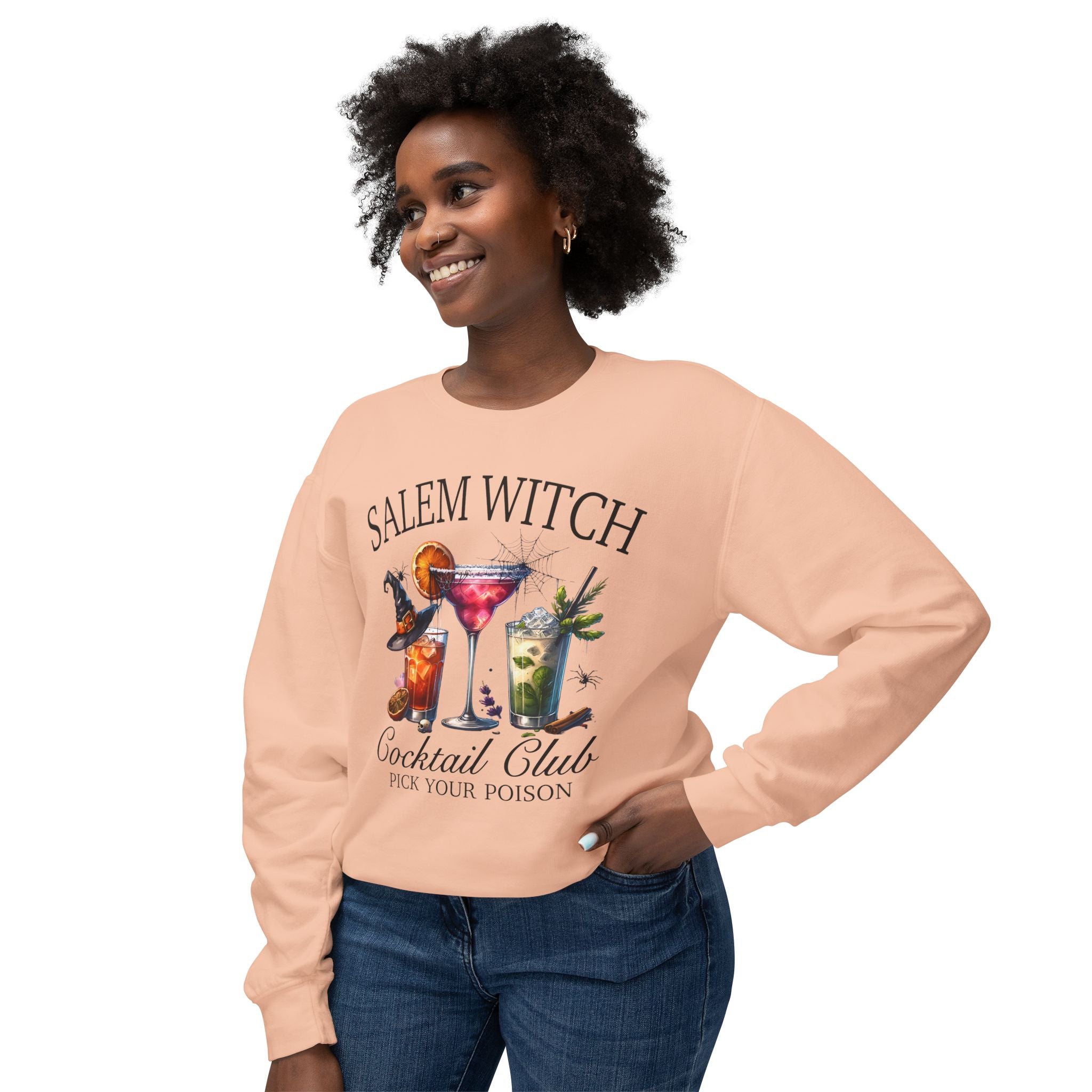 Salam Witch Cocktail Club Lightweight Crewneck Sweatshirt | Spooky Sips Edition - Deez Teez