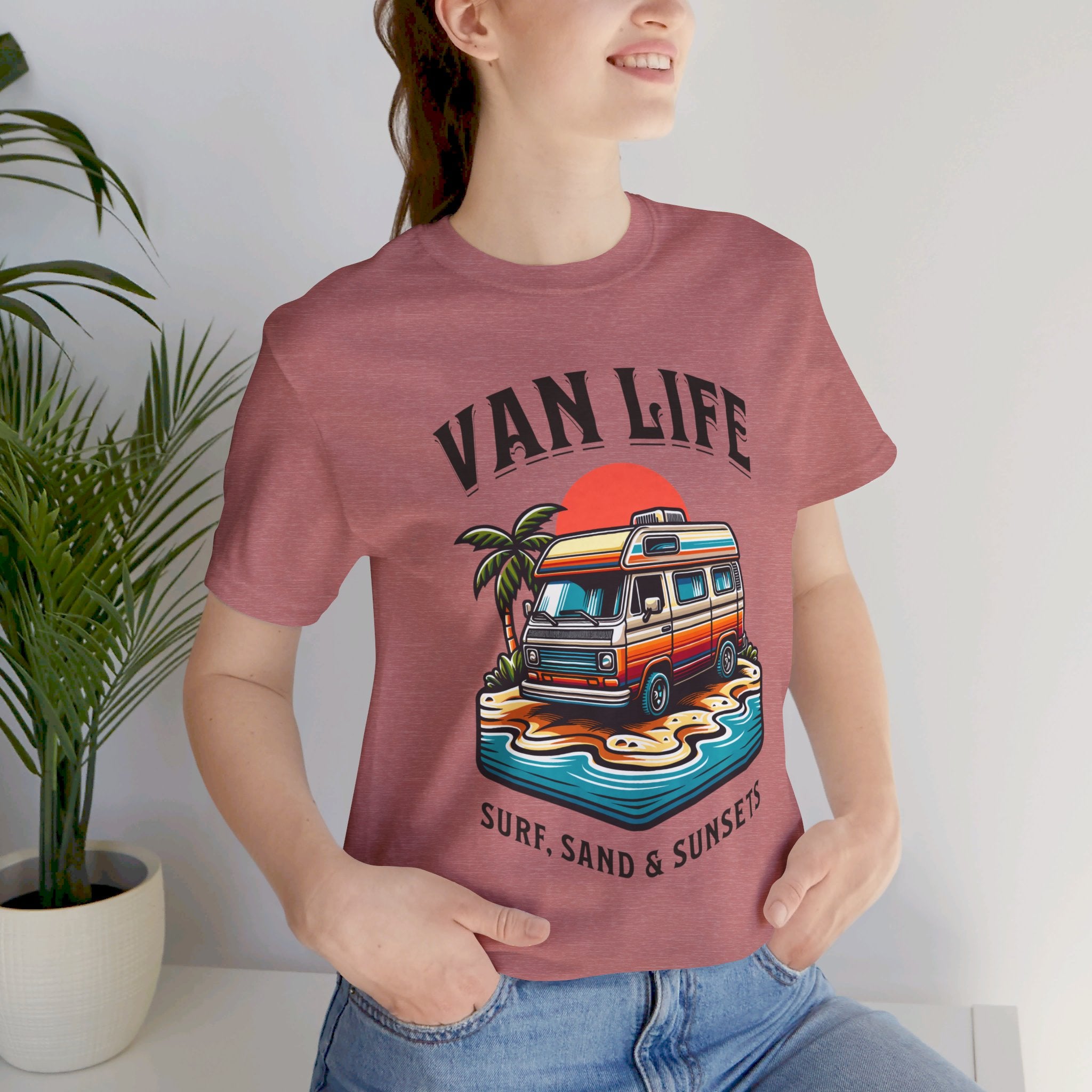 Van Life! Surf, Sand, & Sunsets Illustration | Wanderlust Vibe Graphic T-Shirt - Deez Teez