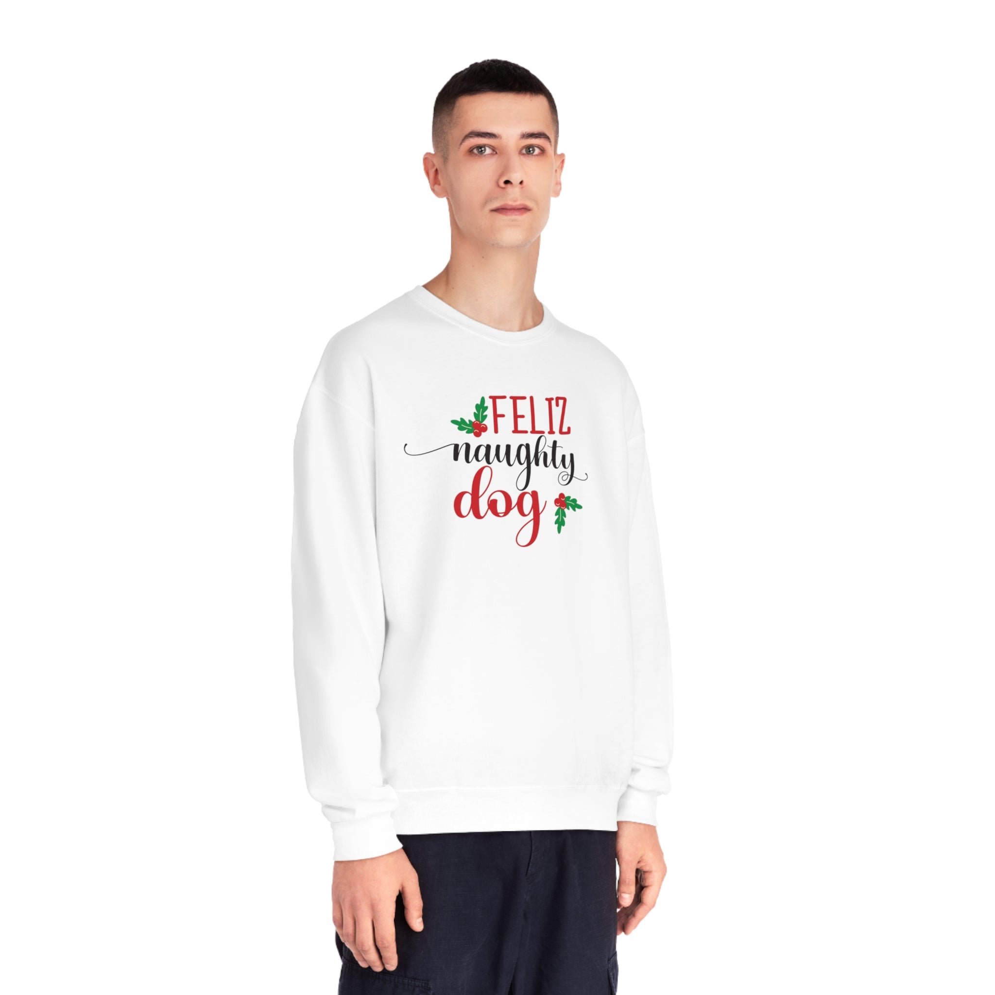 'Feliz Naughty Dog' Funny Christmas Unisex NuBlend® Crewneck Sweatshirt - Deez Teez