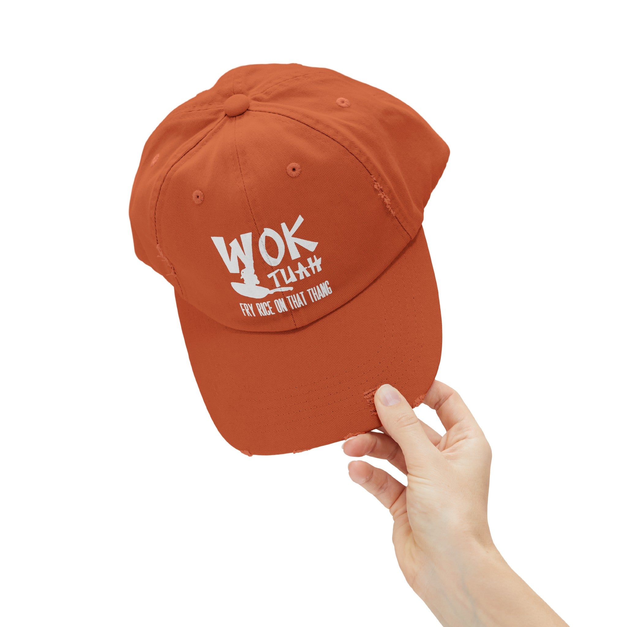 Wok Tuah Parody Distressed Baseball Cap | Viral Meme Pun 'Hawk Tuah' Design - Deez Teez