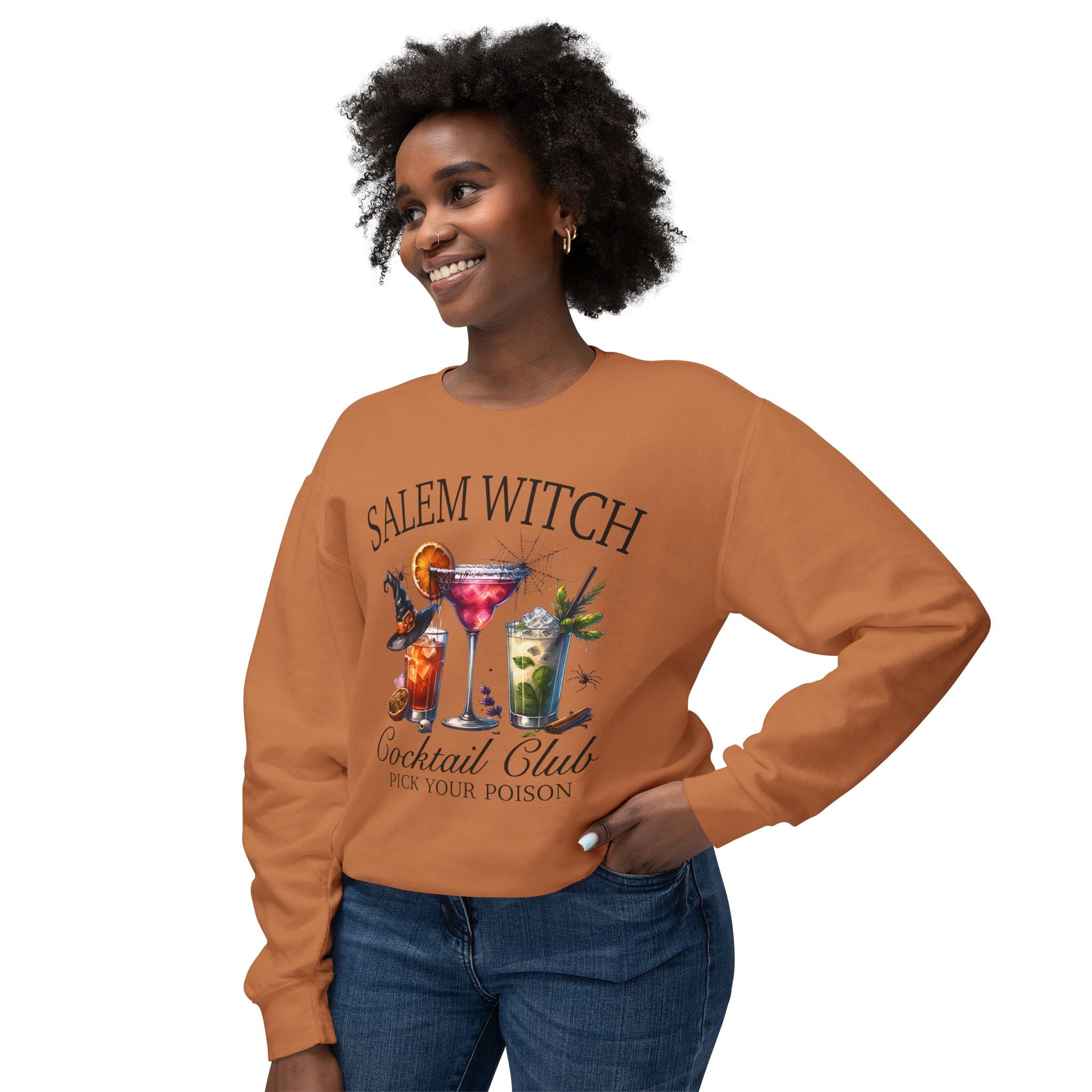 Salam Witch Cocktail Club Lightweight Crewneck Sweatshirt | Spooky Sips Edition - Deez Teez