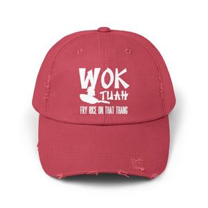 Wok Tuah Parody Distressed Baseball Cap | Viral Meme Pun 'Hawk Tuah' Design - Deez Teez