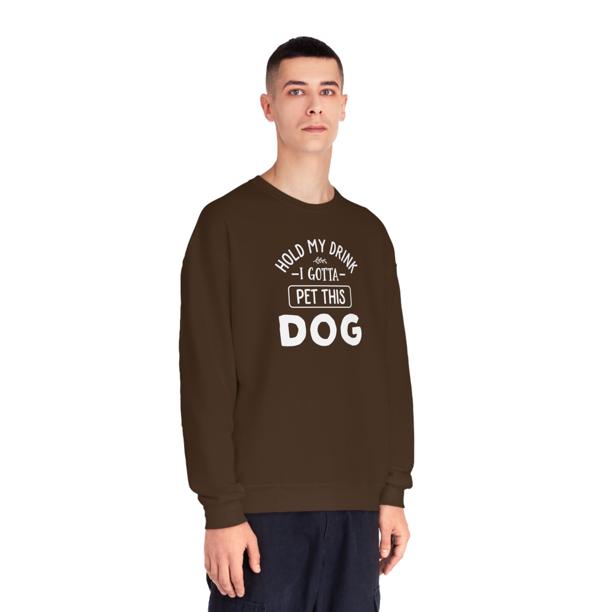 'Hold My Drink I Gotta Pet This Dog' Humorous Unisex NuBlend® Crewneck Sweatshirt - Deez Teez