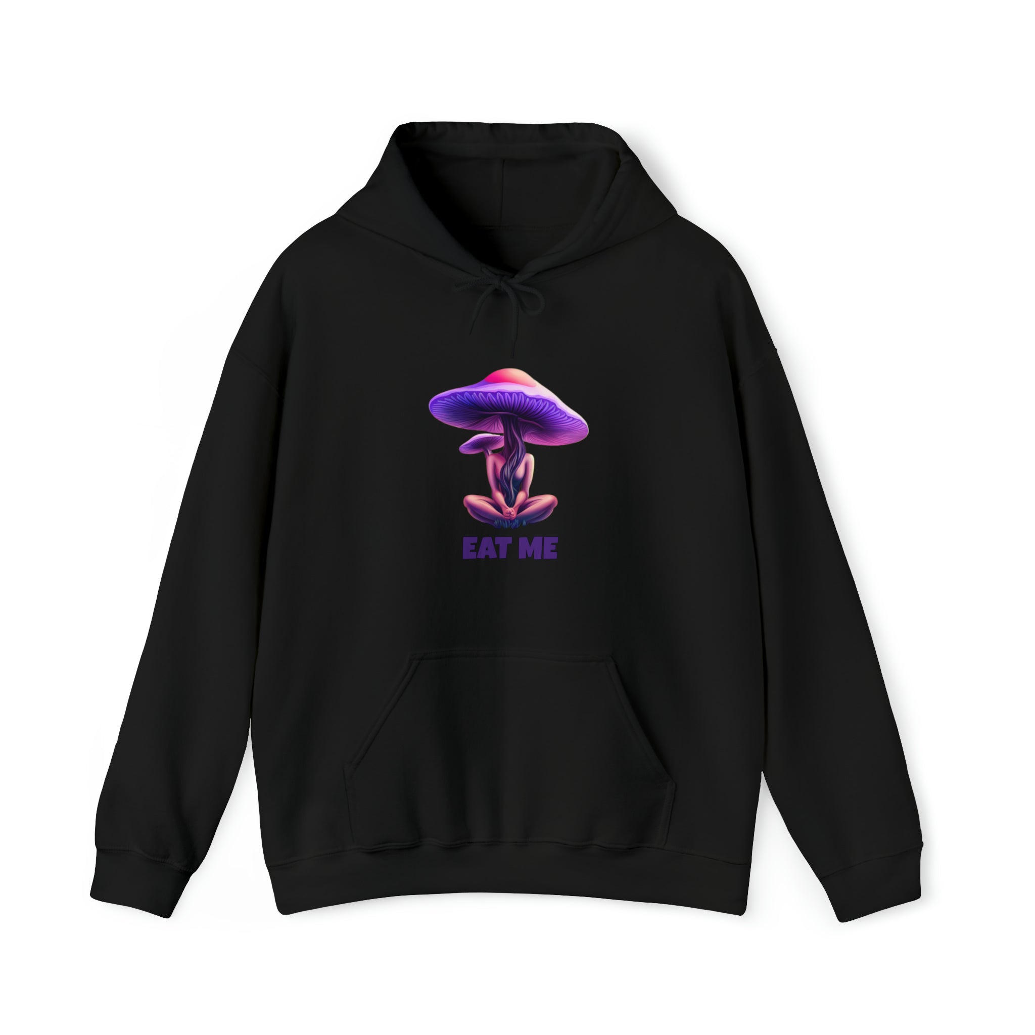 Surreal 'Eat Me' Mushroom Graphic Hooded Sweatshirt | Trippy Fungi Hoodie - Deez Teez