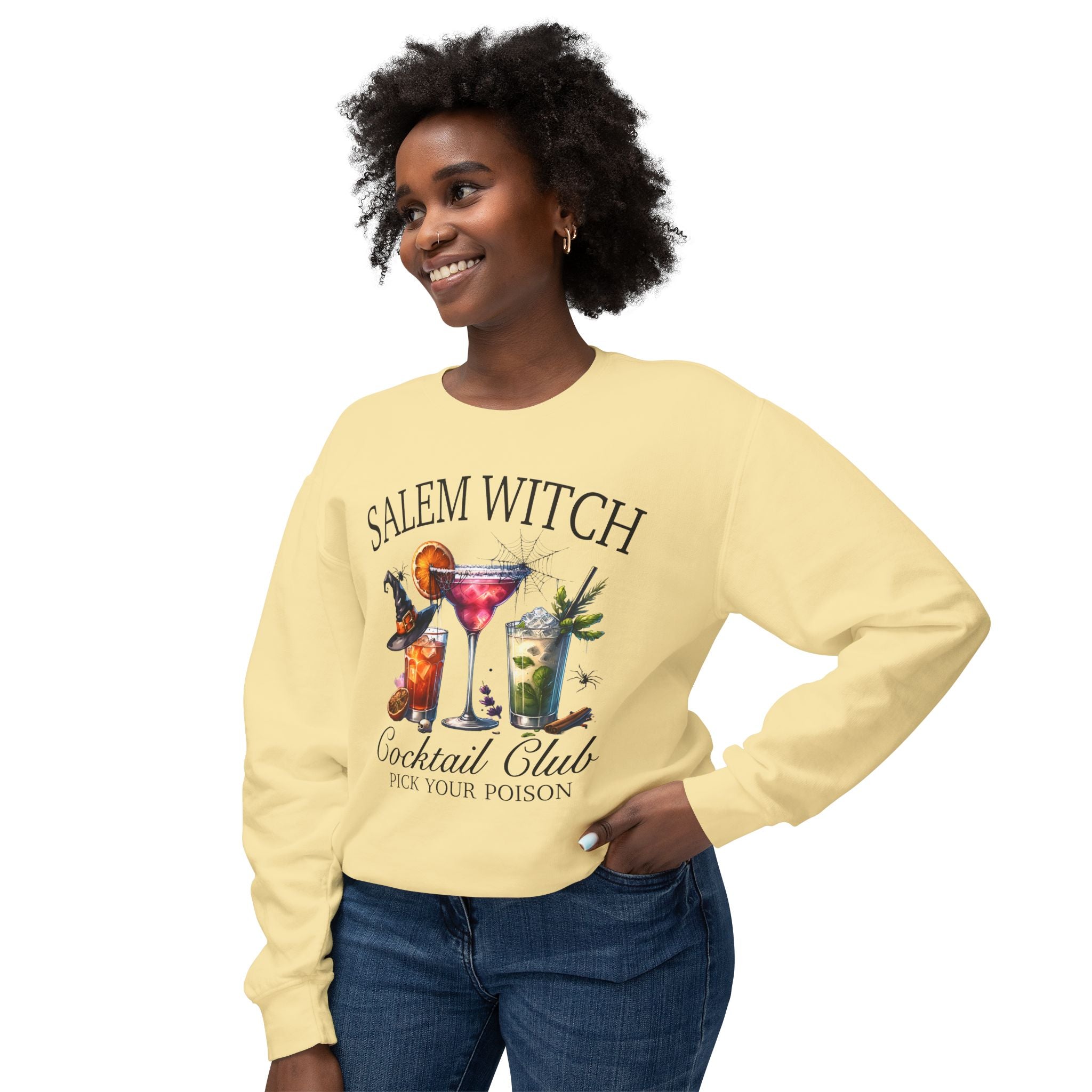 Salam Witch Cocktail Club Lightweight Crewneck Sweatshirt | Spooky Sips Edition - Deez Teez