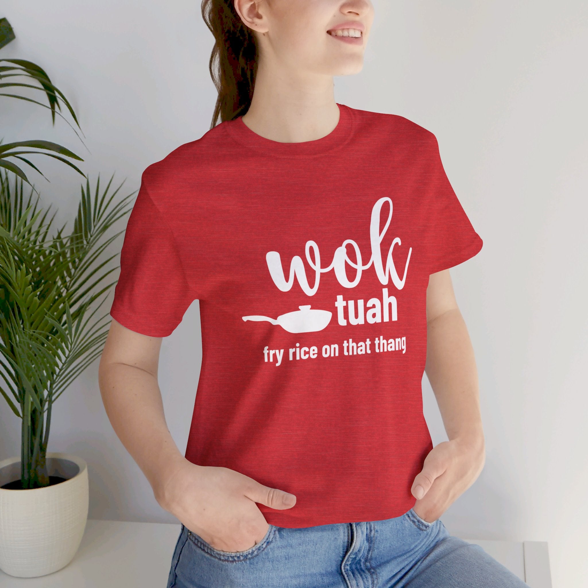 'Wok Tuah! Fry Rice In That Thang' Parody T-Shirt | Hawk Tuah Viral Meme Edit Pun Tee - Deez Teez