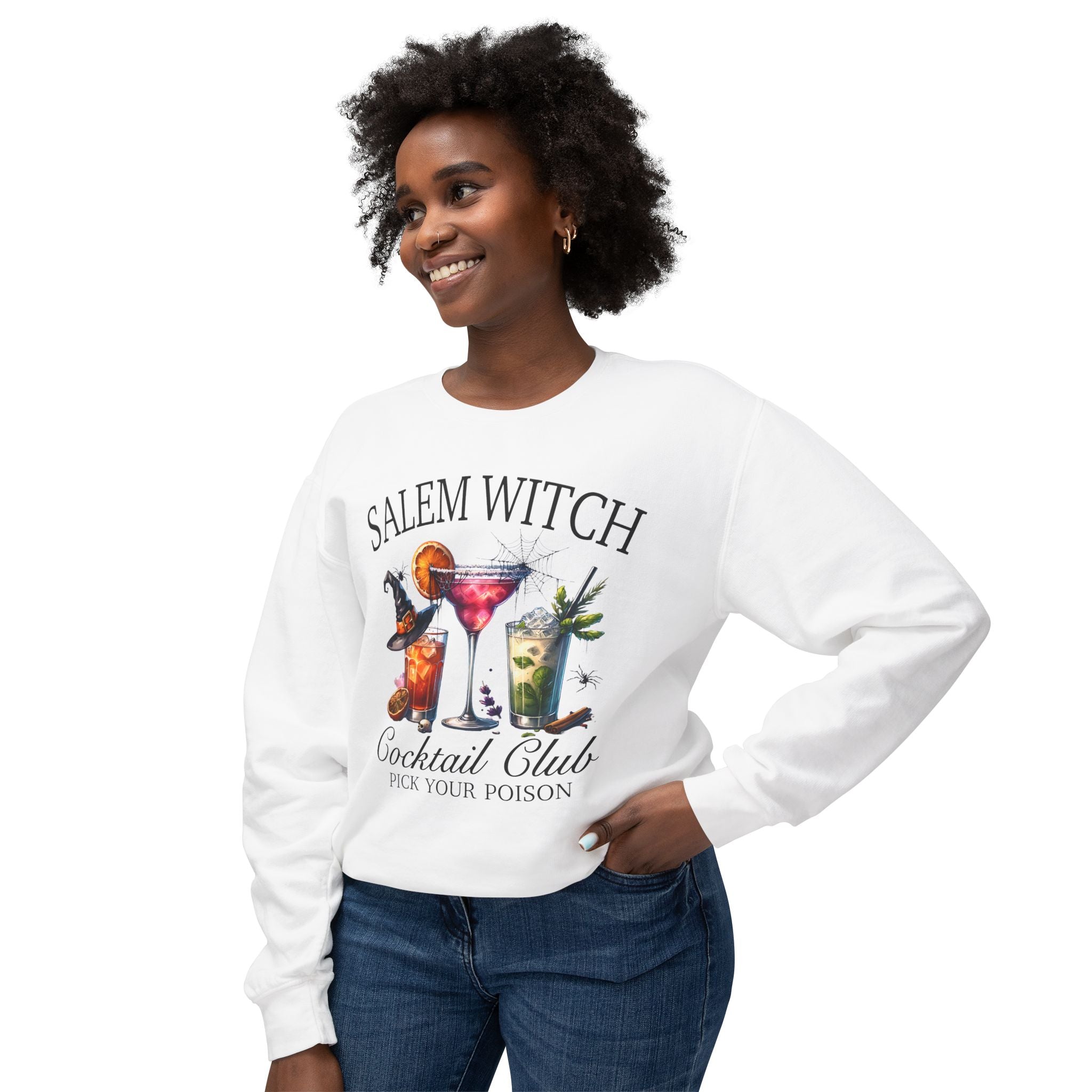 Salam Witch Cocktail Club Lightweight Crewneck Sweatshirt | Spooky Sips Edition - Deez Teez