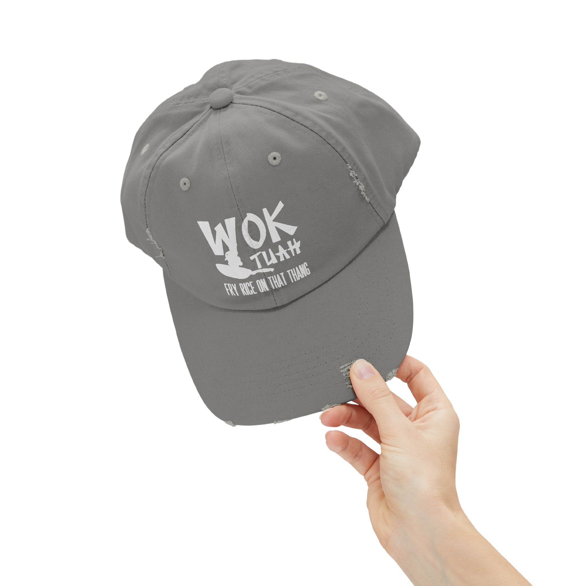 Wok Tuah Parody Distressed Baseball Cap | Viral Meme Pun 'Hawk Tuah' Design - Deez Teez