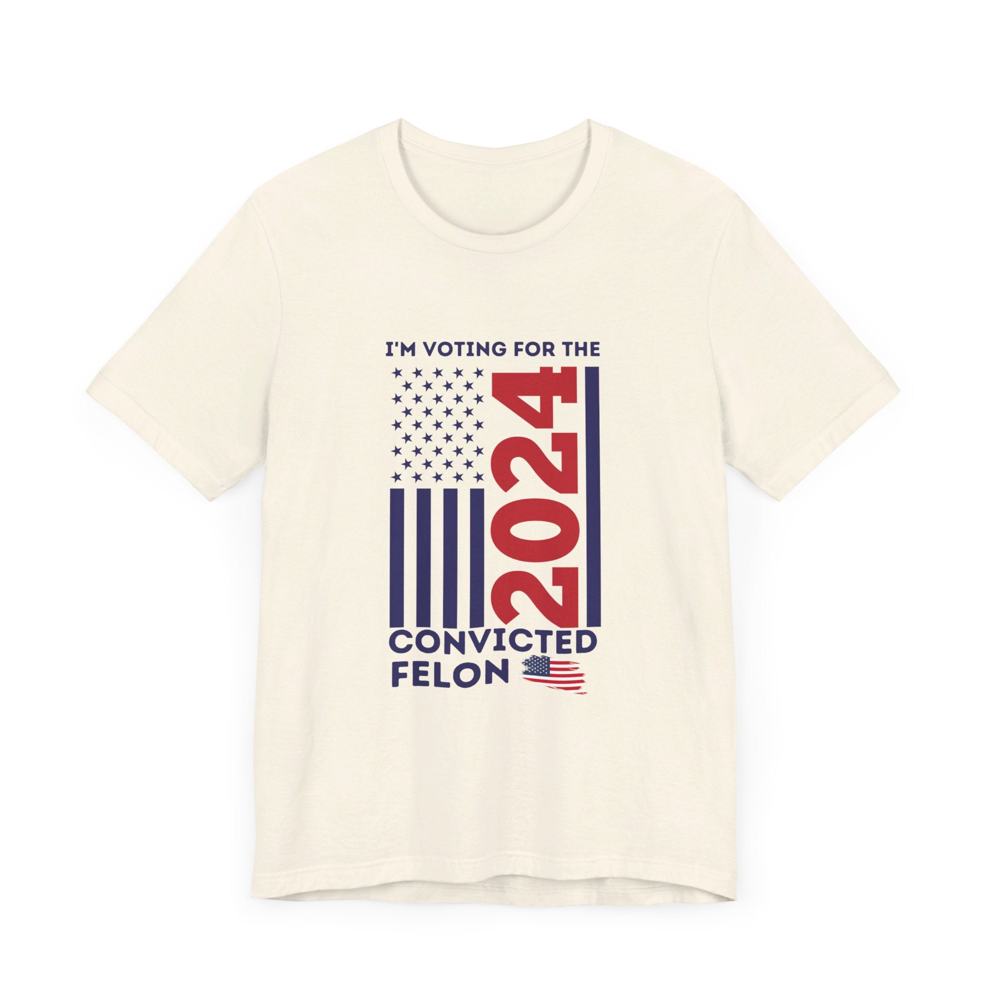 'I'm Voting for the Convicted Felon 2024' Vertical American Flag Design T-Shirt | Donald Trump Election Campaign Tee - Deez Teez