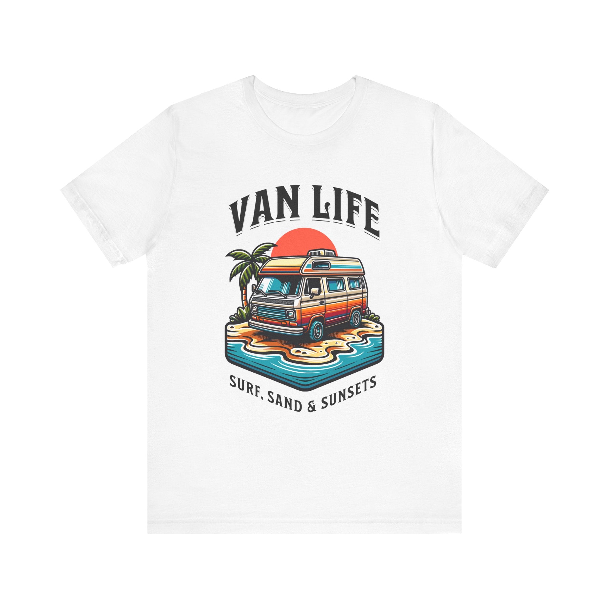 Van Life! Surf, Sand, & Sunsets Illustration | Wanderlust Vibe Graphic T-Shirt - Deez Teez