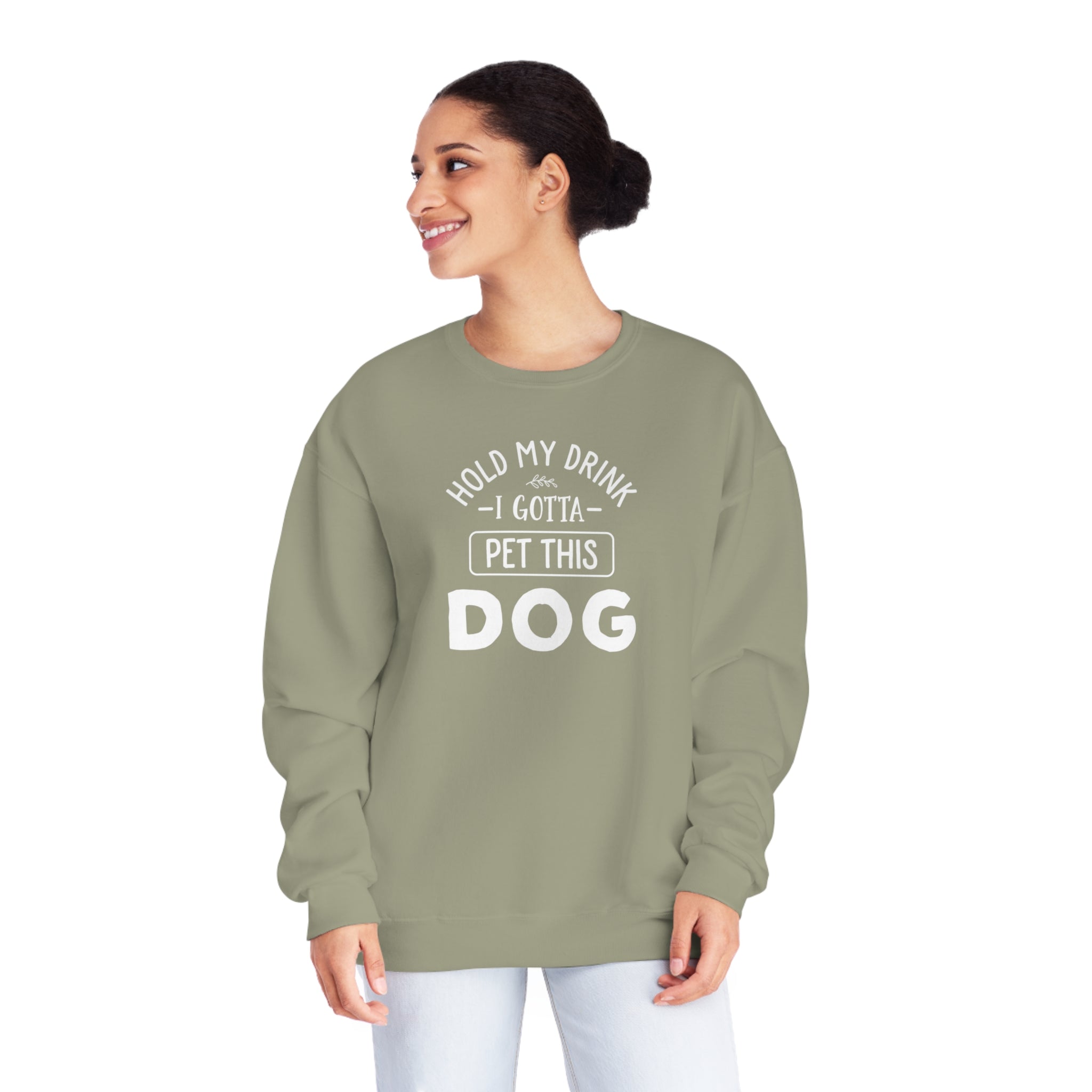 'Hold My Drink I Gotta Pet This Dog' Humorous Unisex NuBlend® Crewneck Sweatshirt - Deez Teez