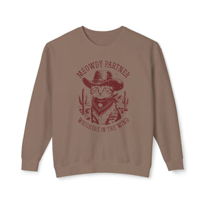 "Meowdy Partner - Whiskers in the Wind" Cowboy Western Theme Cat Lover Rodeo Design Sweatshirt - Deez Teez