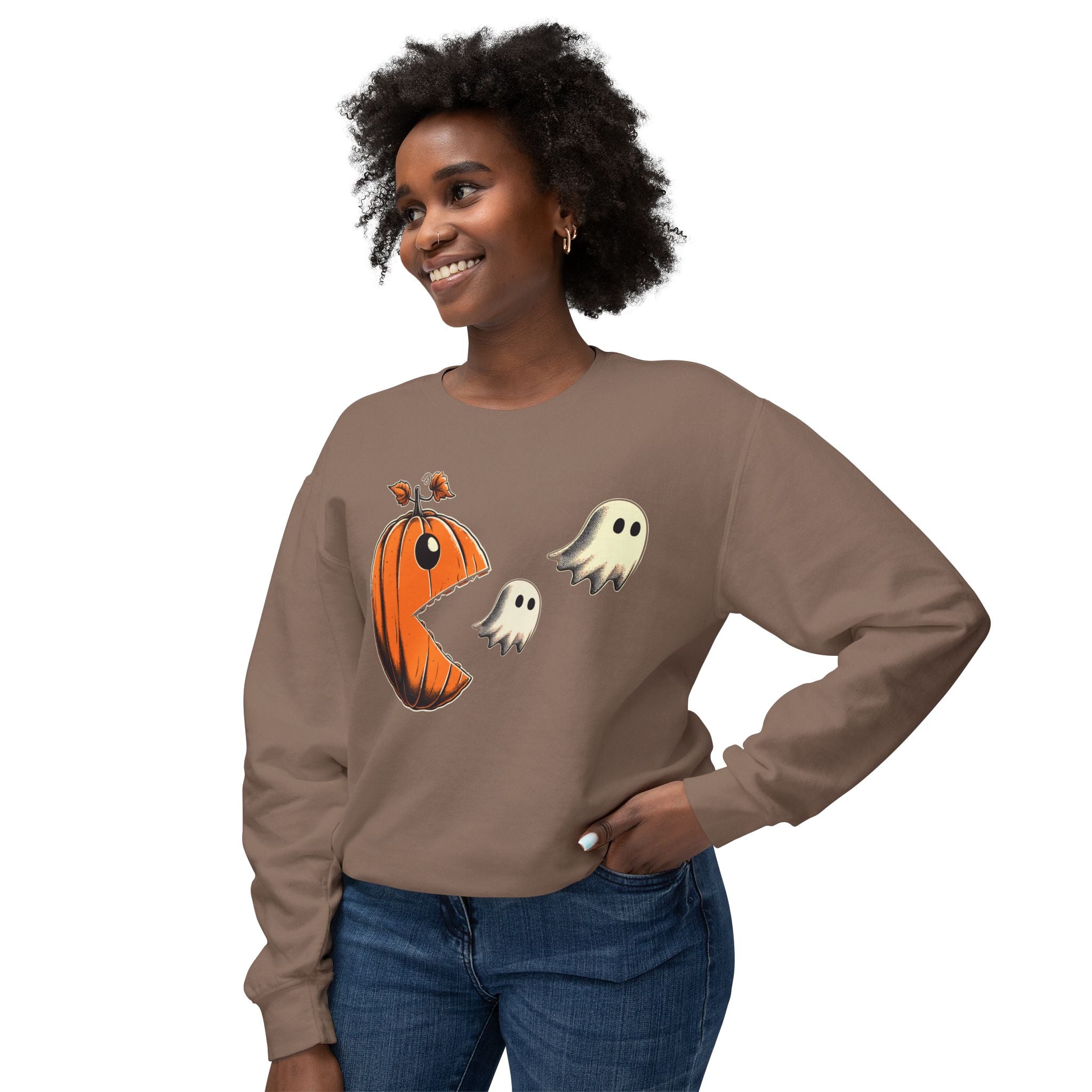 Pumpkin Pac-Man Chase Halloween Sweatshirt | Iconic Video Game Fall Fashion - Deez Teez