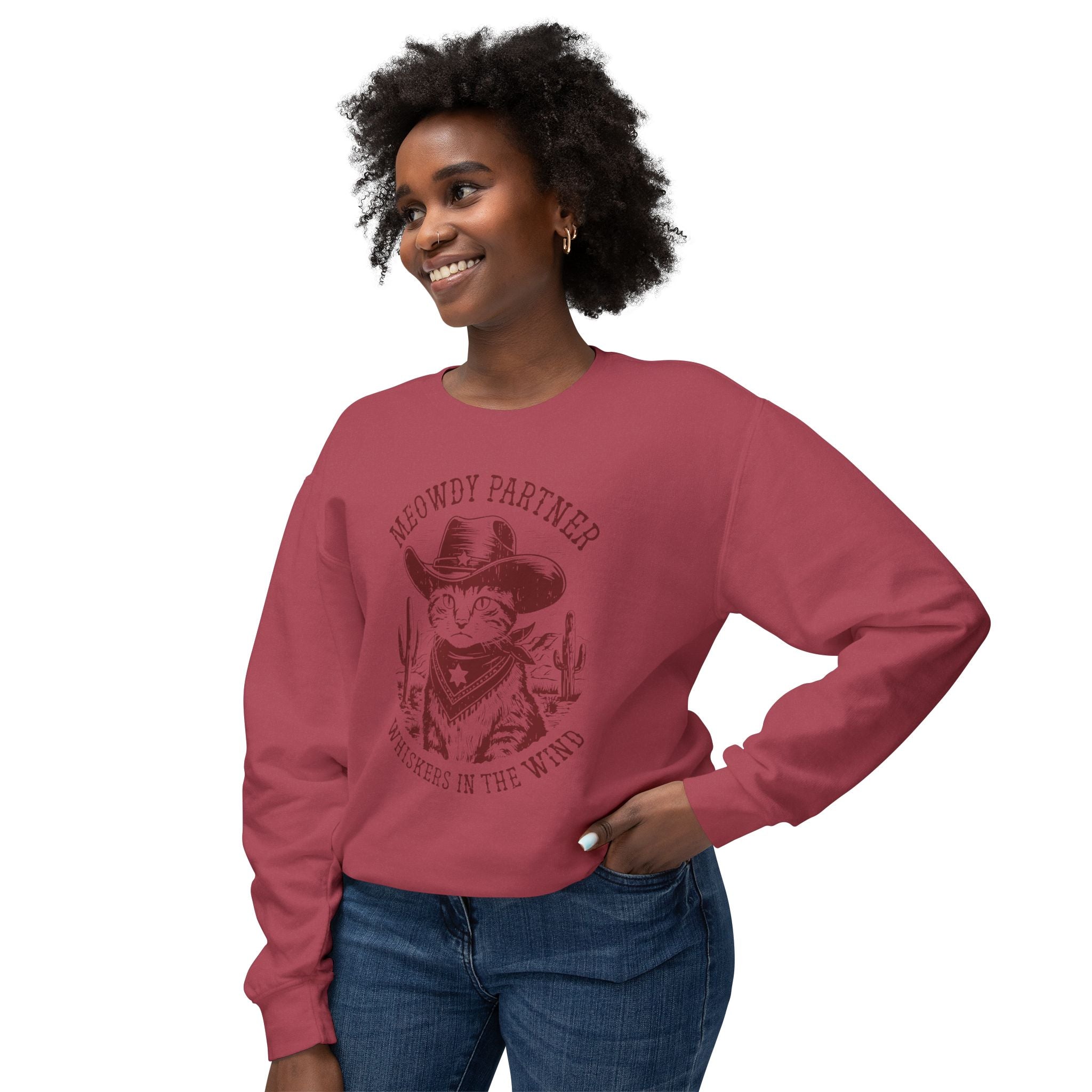 "Meowdy Partner - Whiskers in the Wind" Cowboy Western Theme Cat Lover Rodeo Design Sweatshirt - Deez Teez