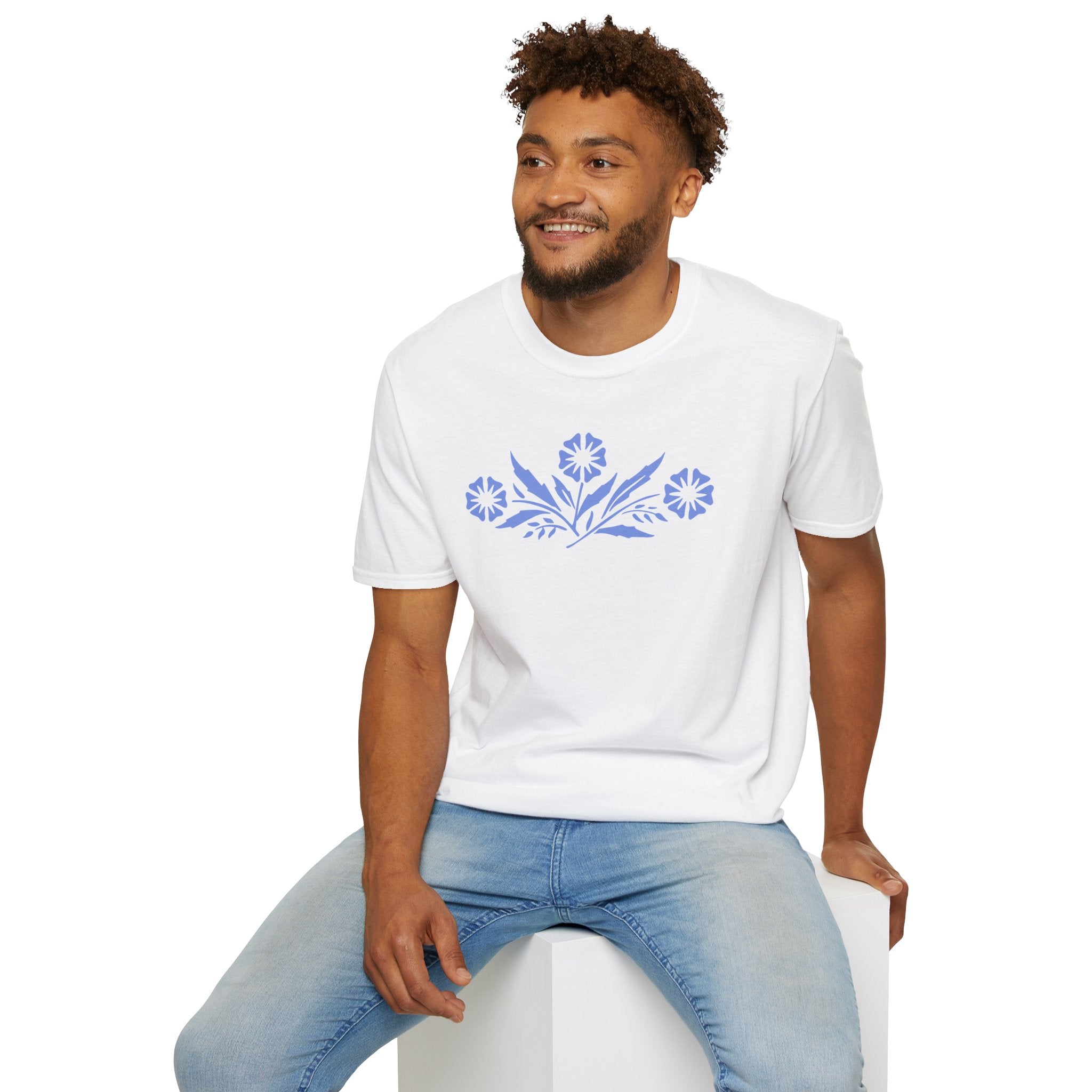 Vintage Corningware-Inspired T-Shirt | Retro Blue Cornflower Dish Design