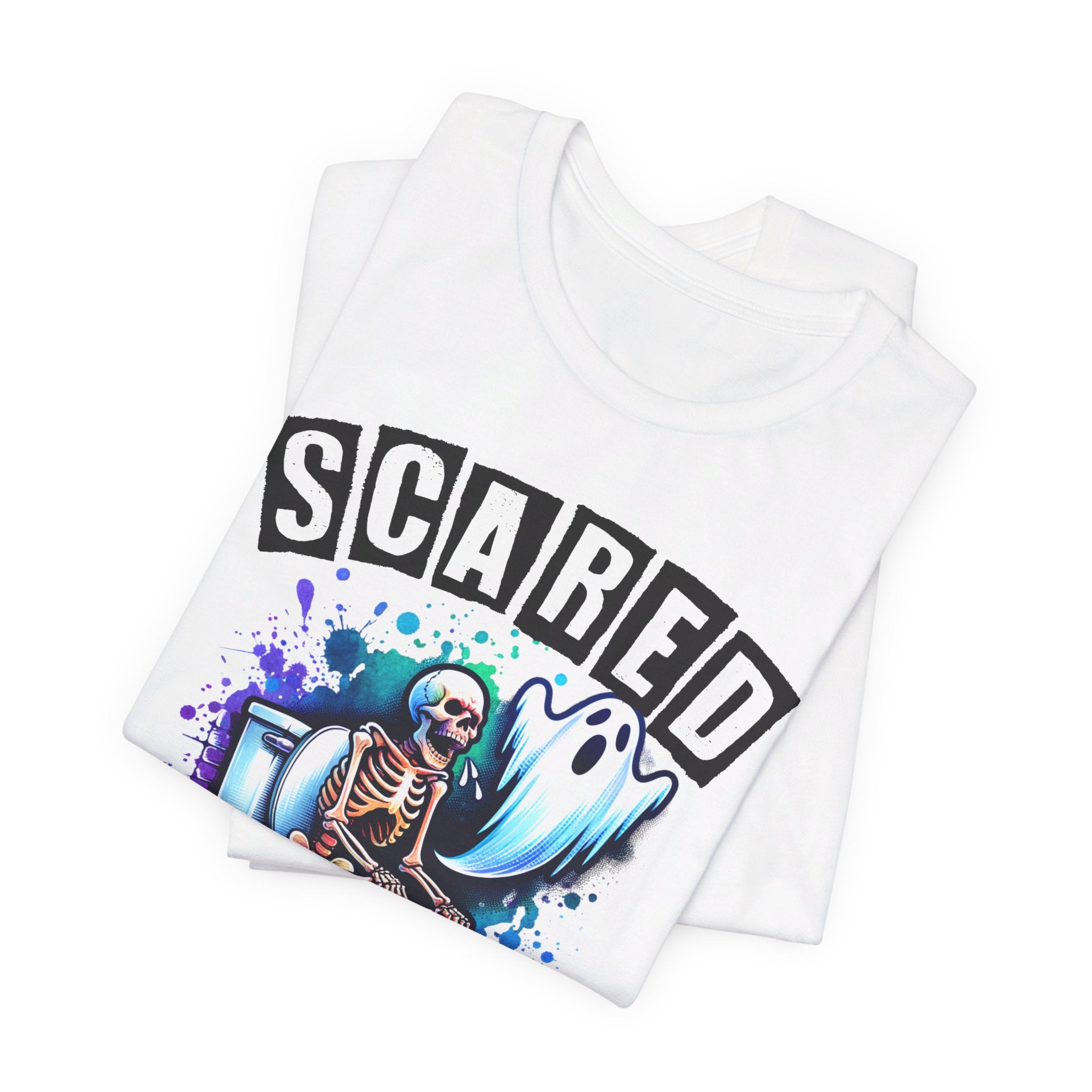 Scared Shitless Tee | Skeleton On the Toilet | Dad Humor Pun T-Shirt - Deez Teez