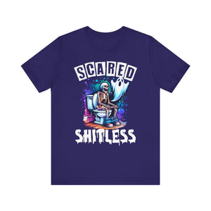 Scared Shitless Tee | Skeleton On the Toilet | Dad Humor Pun T-Shirt - Deez Teez