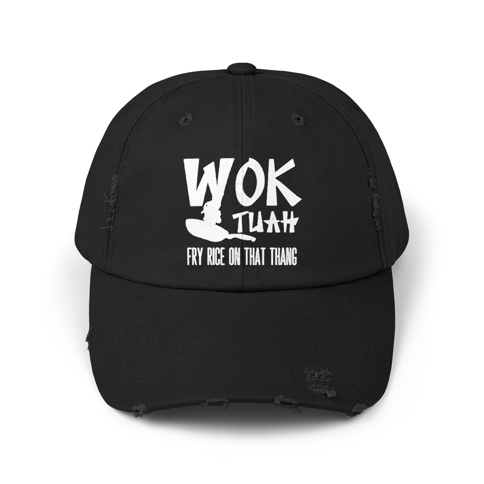 Wok Tuah Parody Distressed Baseball Cap | Viral Meme Pun 'Hawk Tuah' Design - Deez Teez