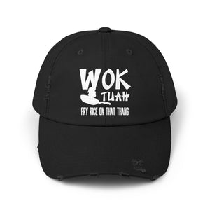 Wok Tuah Parody Distressed Baseball Cap | Viral Meme Pun 'Hawk Tuah' Design - Deez Teez