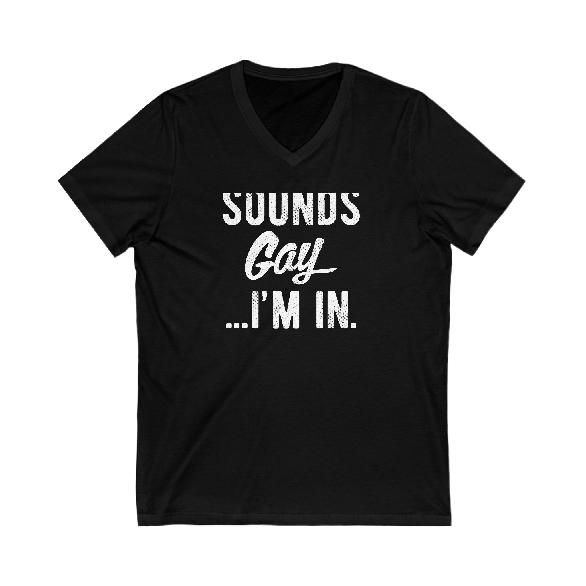 'Sounds Gay...I'm In' Jersey Short Sleeve V-Neck T-shirt - Deez Teez