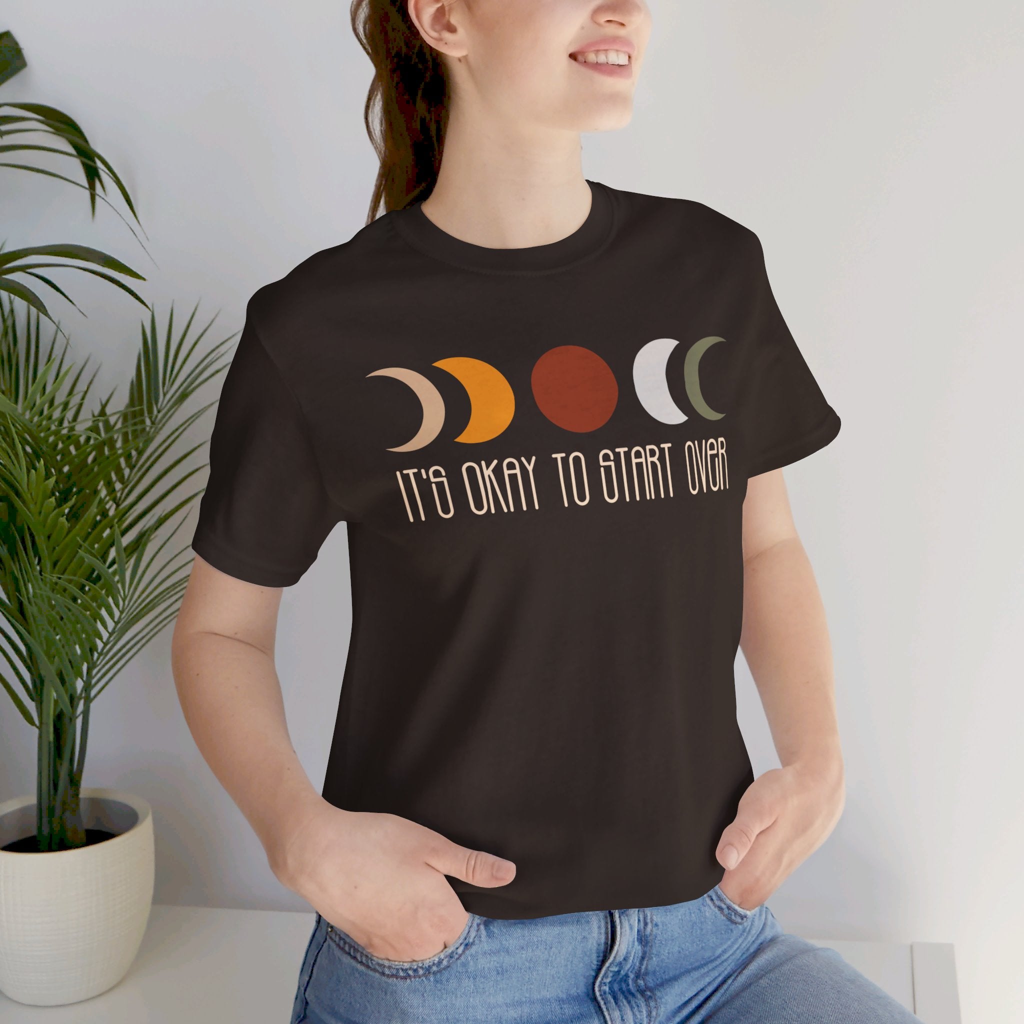 'It's Okay To Start Over' Moon Phase T-Shirt - Deez Teez