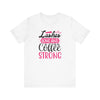 'Lashes Long and Coffee Strong' Graphic T-Shirt | Coffee Lover's Tee - Deez Teez