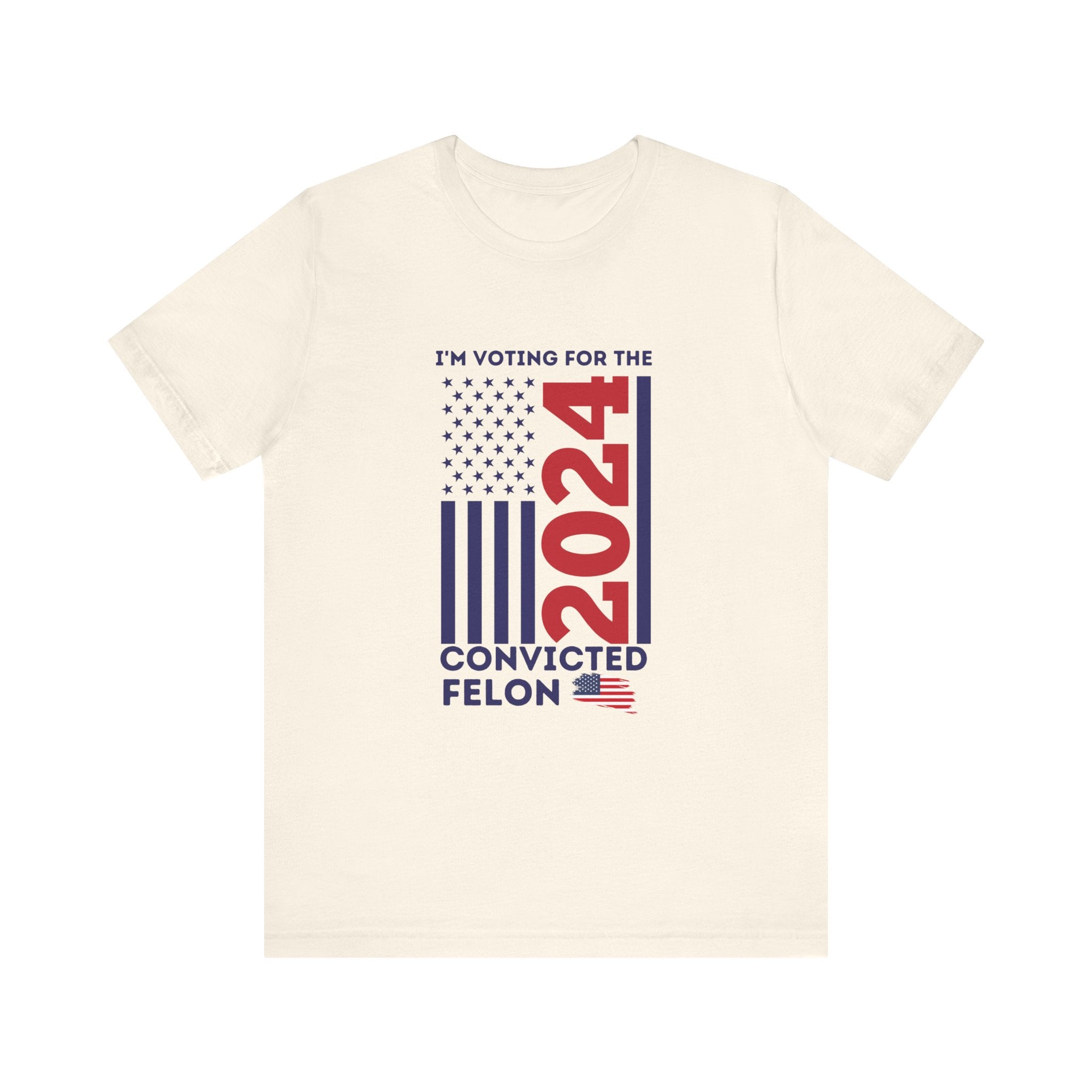 'I'm Voting for the Convicted Felon 2024' Vertical American Flag Design T-Shirt | Donald Trump Election Campaign Tee - Deez Teez