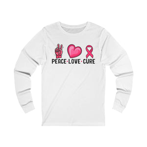 Peace, Love, & Cure Breast Cancer Awareness Long Sleeve T-Shirt - Deez Teez