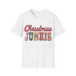 'Christmas Junkie' Colorful Hardcore Holiday Design T-Shirt | Festive Cheer Enthusiast Tee - Deez Teez