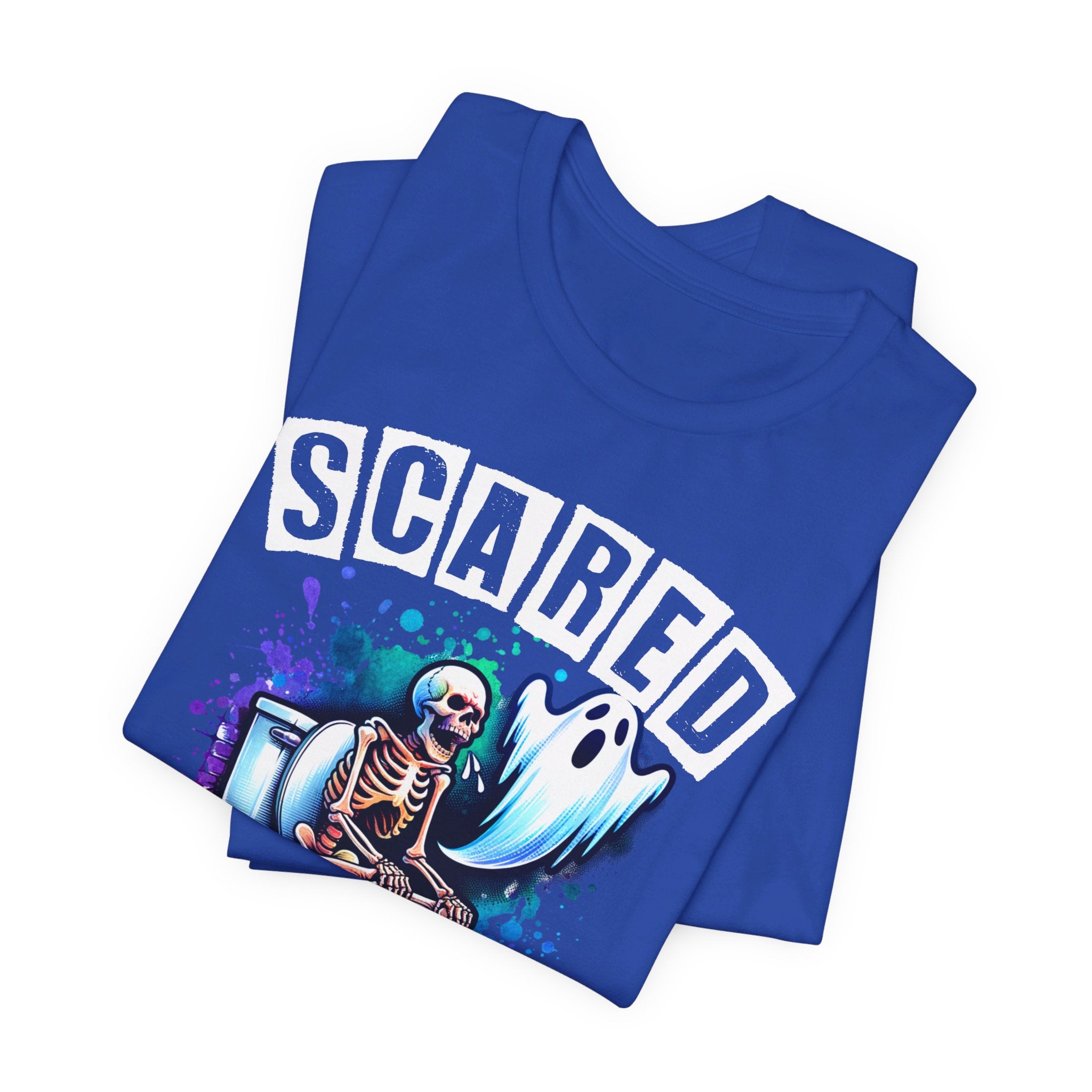 Scared Shitless Tee | Skeleton On the Toilet | Dad Humor Pun T-Shirt - Deez Teez