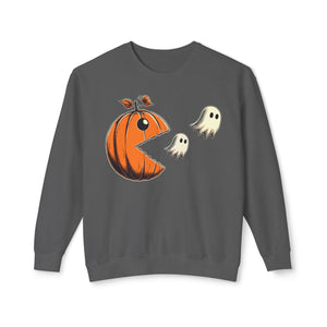 Pumpkin Pac-Man Chase Halloween Sweatshirt | Iconic Video Game Fall Fashion - Deez Teez