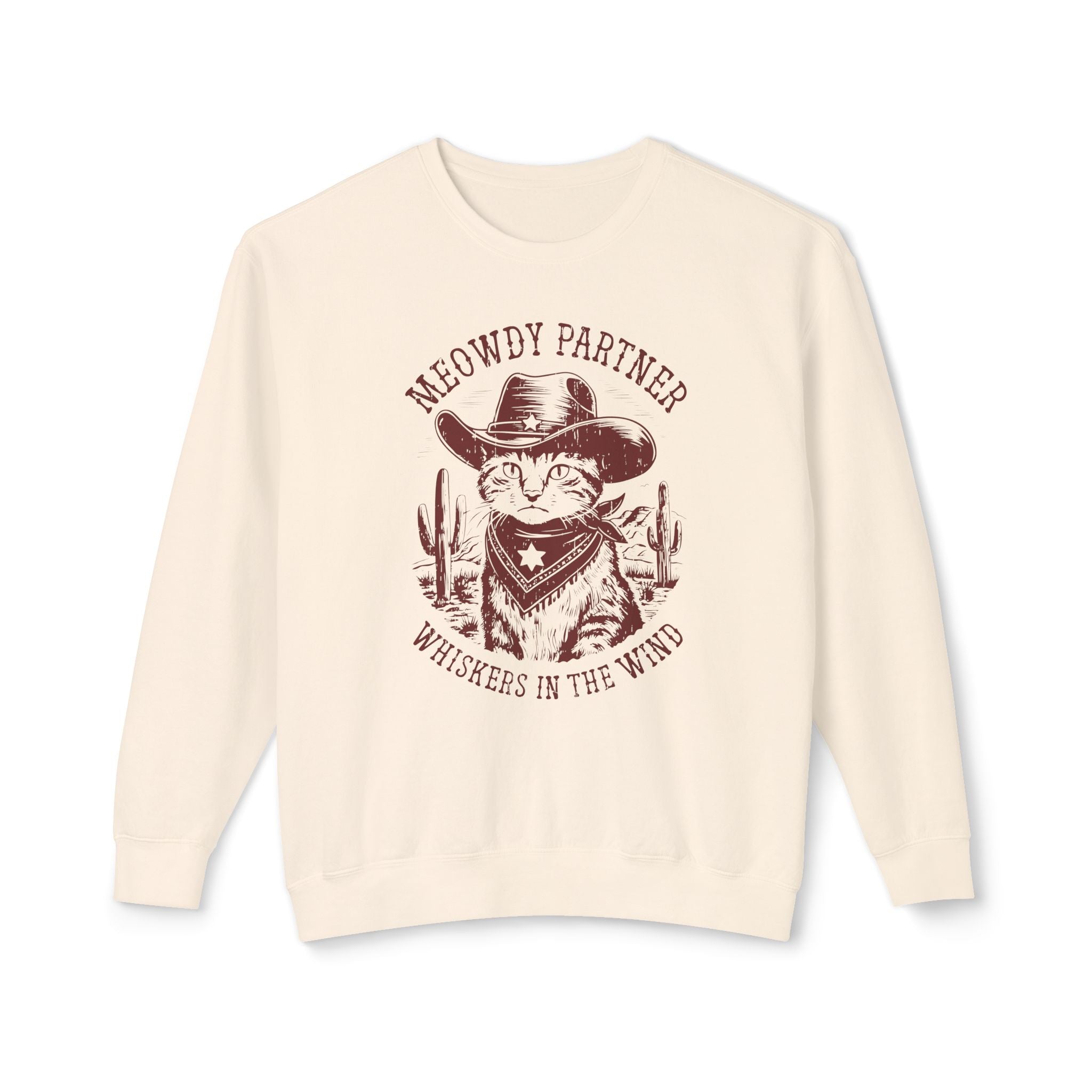 "Meowdy Partner - Whiskers in the Wind" Cowboy Western Theme Cat Lover Rodeo Design Sweatshirt - Deez Teez