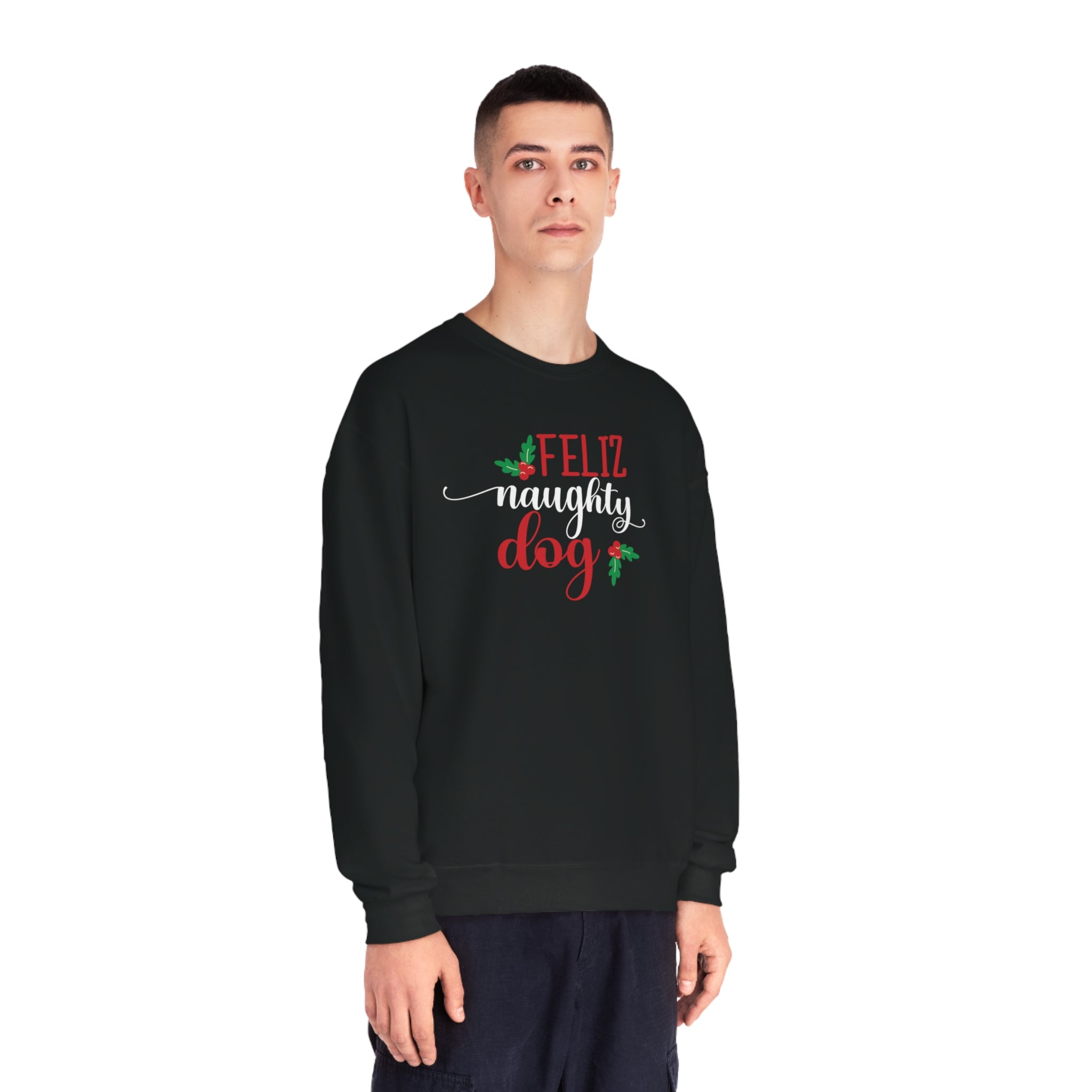 'Feliz Naughty Dog' Funny Christmas Unisex NuBlend® Crewneck Sweatshirt - Deez Teez