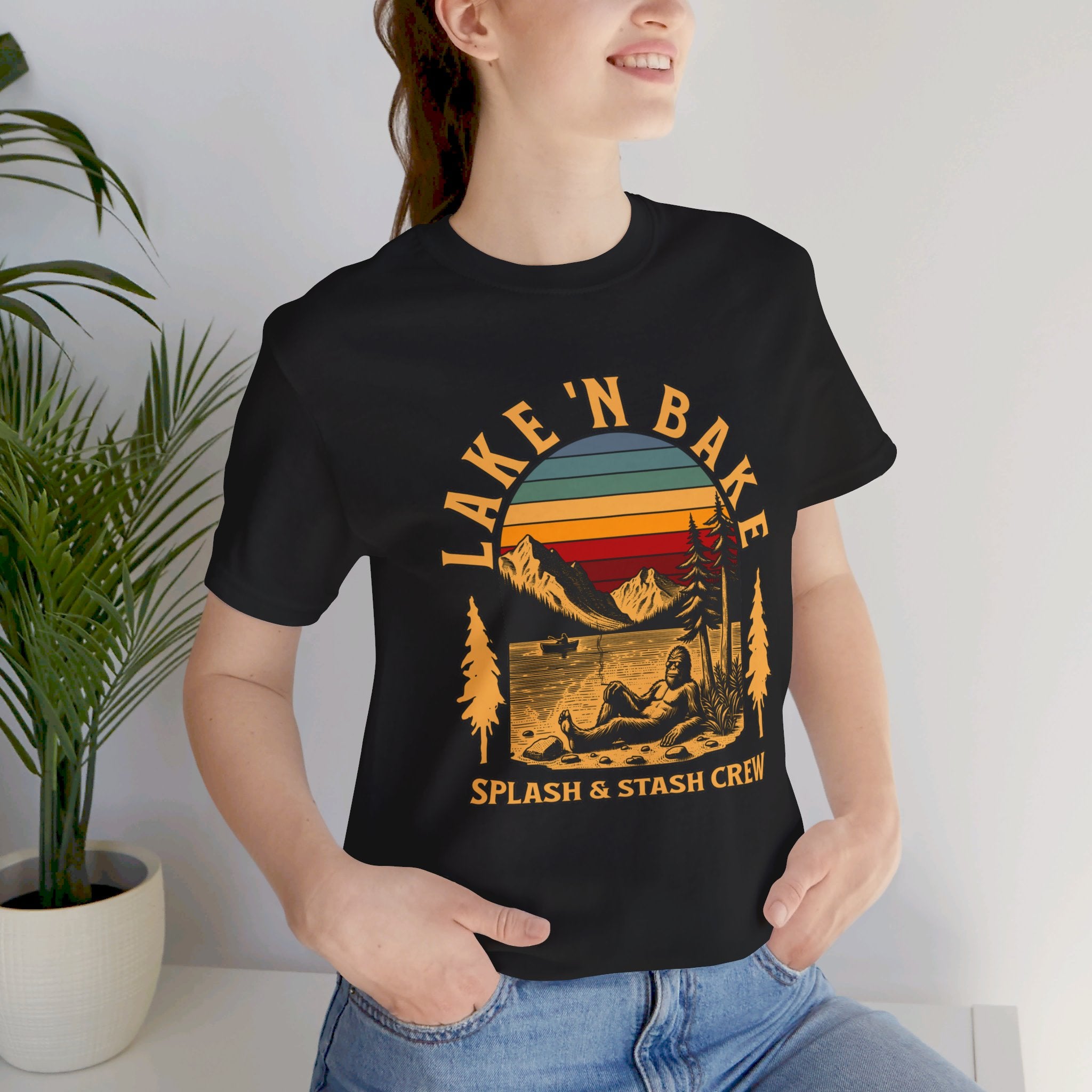 Lake & Bake Splash and Stash Crew Tee | Funny Weed Lake Life T-Shirt - Deez Teez