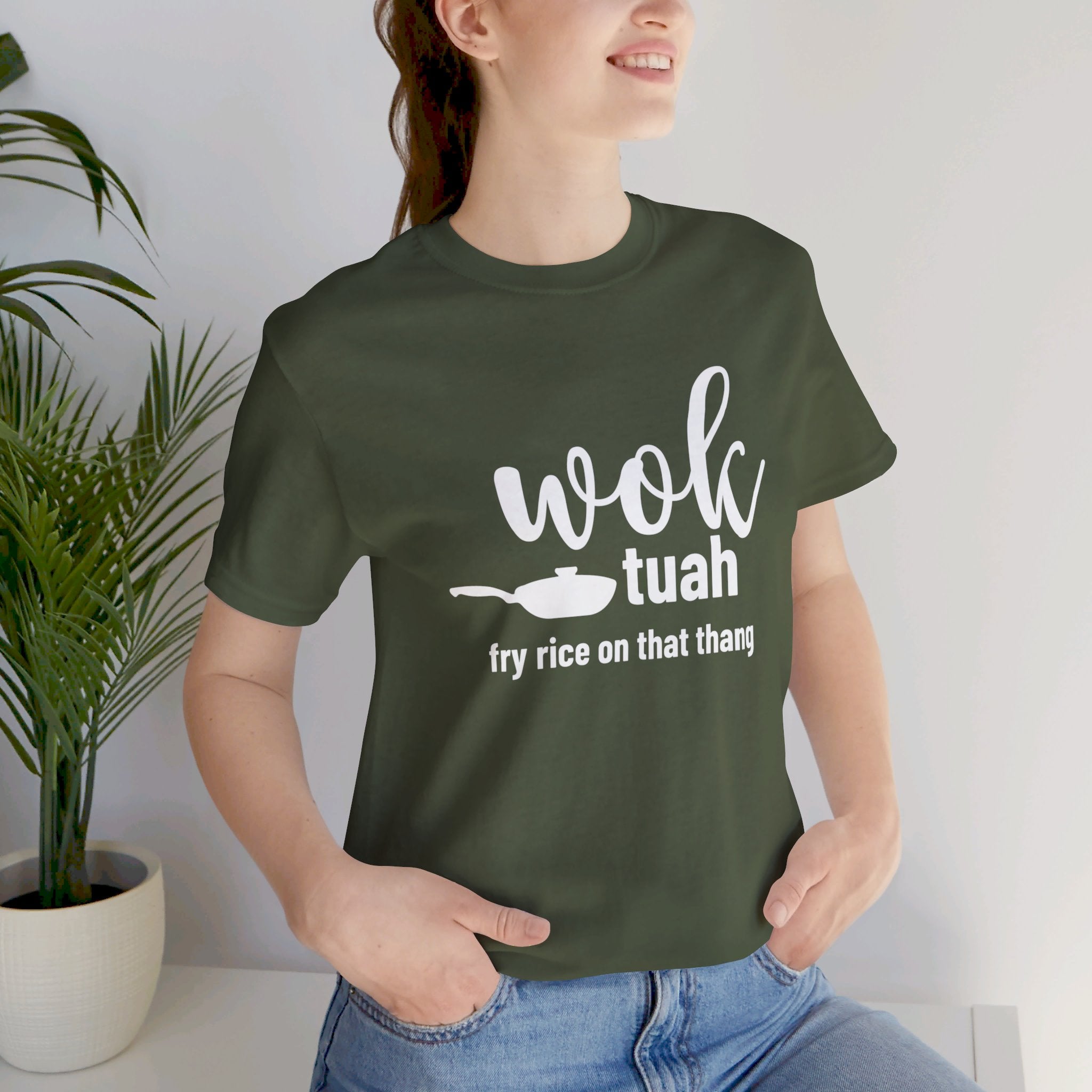 'Wok Tuah! Fry Rice In That Thang' Parody T-Shirt | Hawk Tuah Viral Meme Edit Pun Tee - Deez Teez