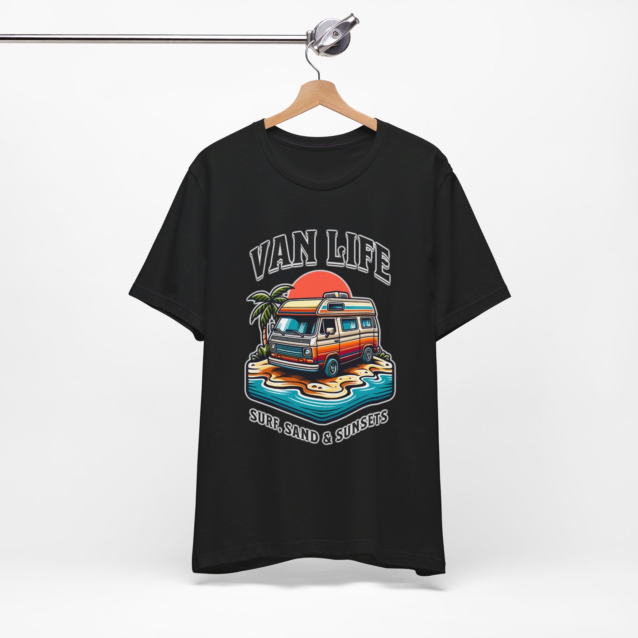 Van Life! Surf, Sand, & Sunsets Illustration | Wanderlust Vibe Graphic T-Shirt - Deez Teez